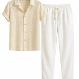 Front view of Beige & White Suva - Short-Sleeved Set