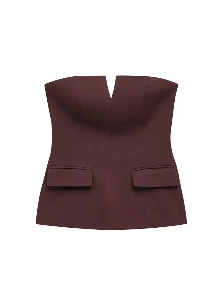 Front view of Brown Tailored Suit Top