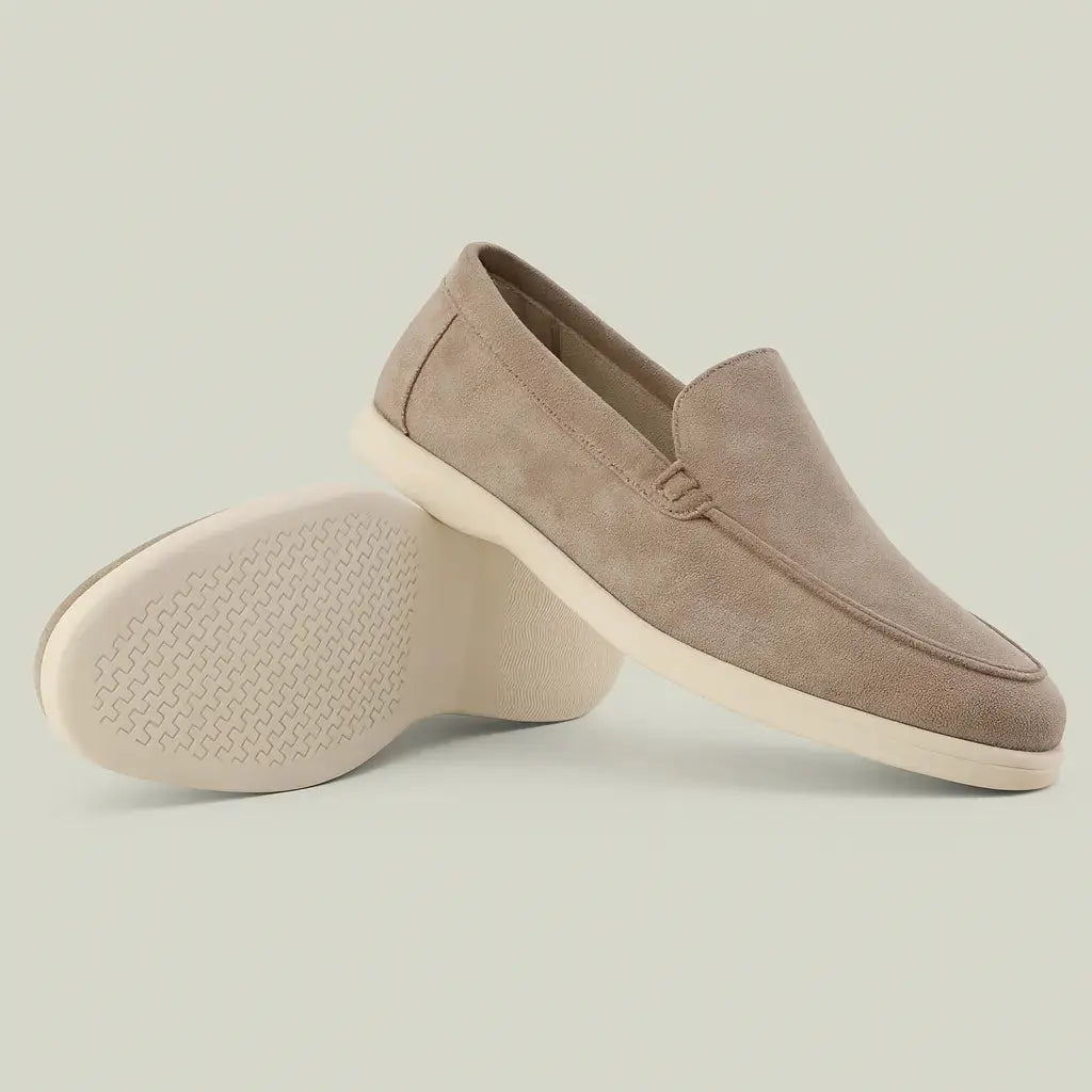 Close-up detail of THE CAPRICE SUEDE LOAFERS, hardware detail
