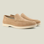Close-up detail of THE CAPRICE SUEDE LOAFERS, seam detail