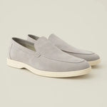 Grey THE CAPRICE SUEDE LOAFERS shown in a lifestyle setting