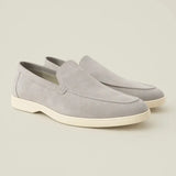 Grey THE CAPRICE SUEDE LOAFERS shown in a lifestyle setting