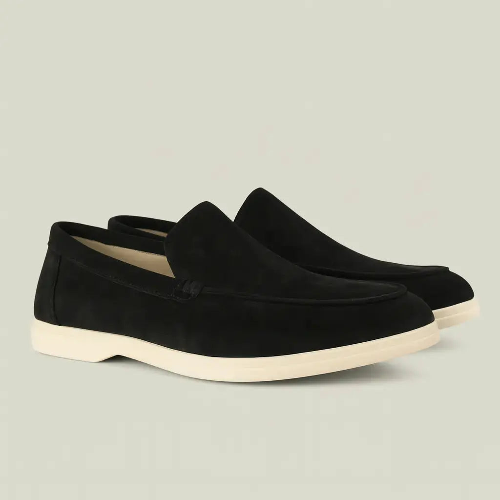 Side view of Black THE CAPRICE SUEDE LOAFERS