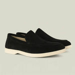 Side view of Black THE CAPRICE SUEDE LOAFERS