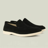 Side view of Black THE CAPRICE SUEDE LOAFERS