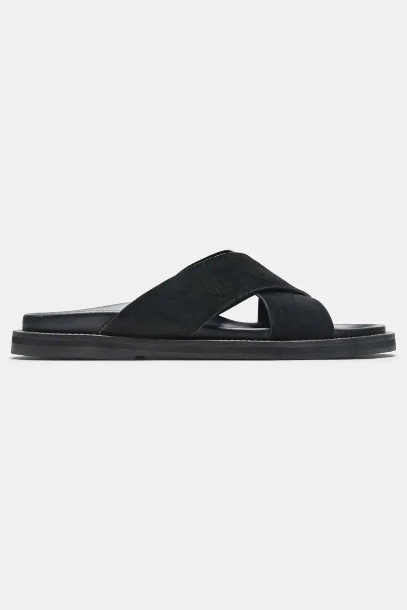 Side view of Black THE Monaco STEFANO SANDALS