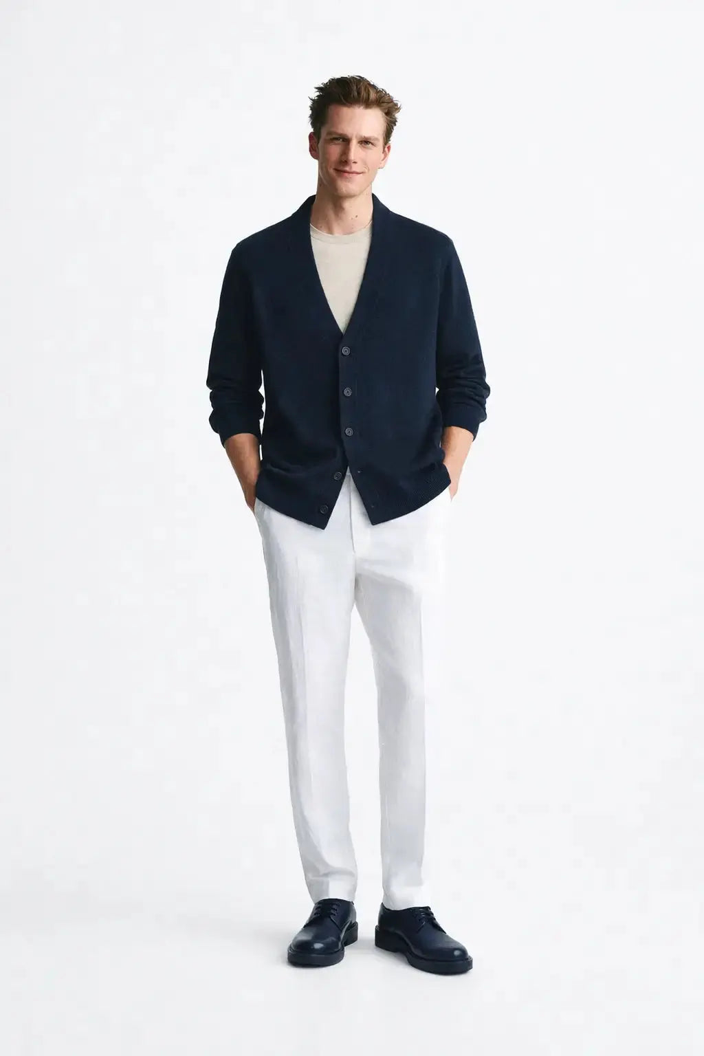 Thornwell Cardigan shown in a lifestyle setting, cropped view