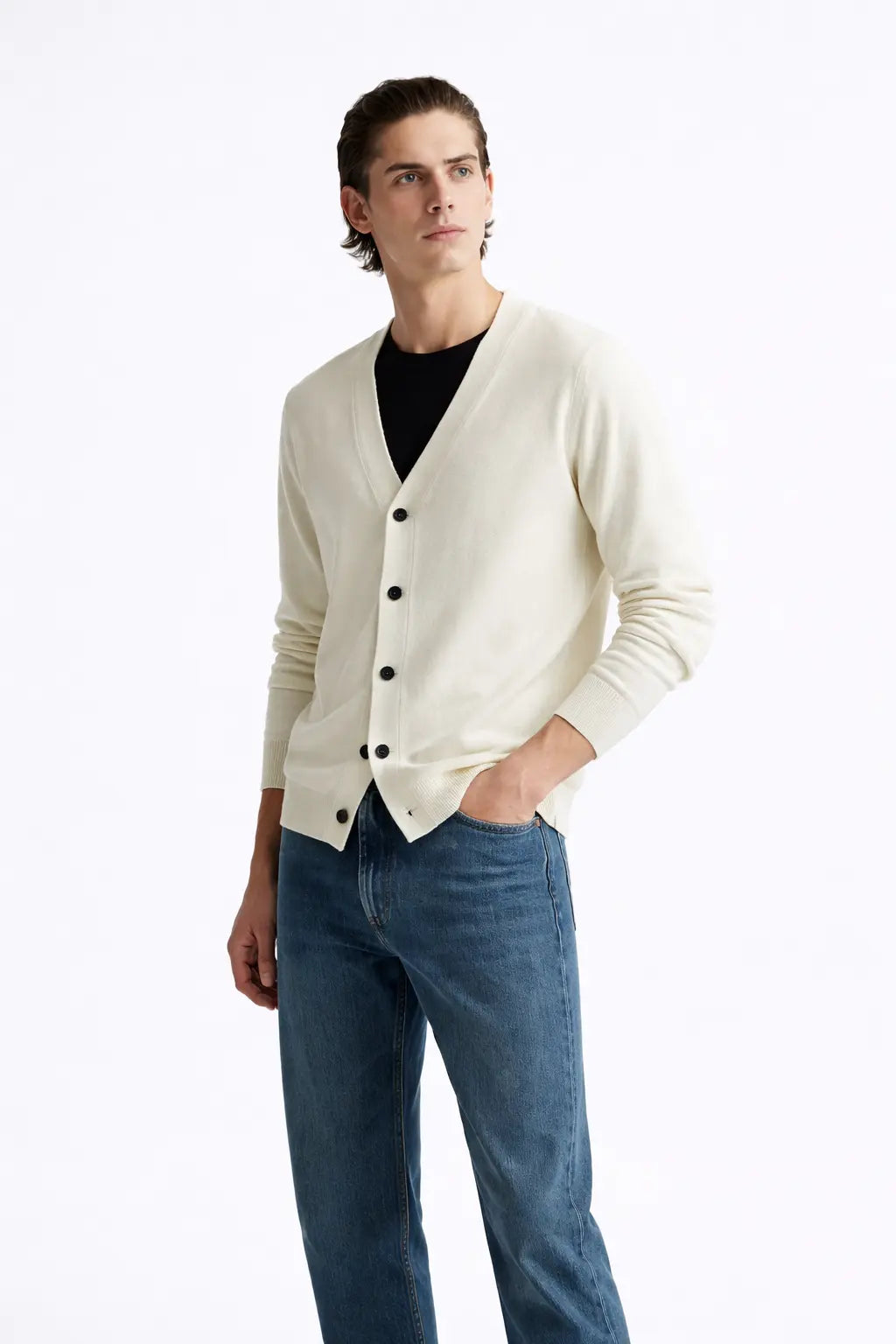 Thornwell Cardigan shown in a lifestyle setting, full length view