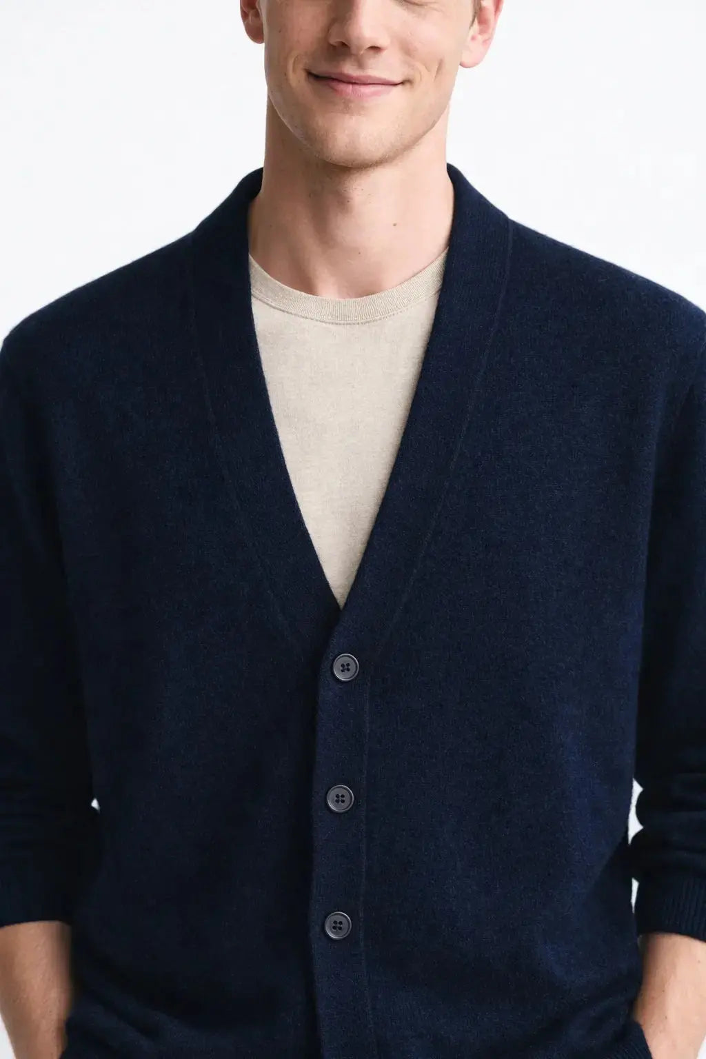 Thornwell Cardigan shown in a lifestyle setting, side angle view