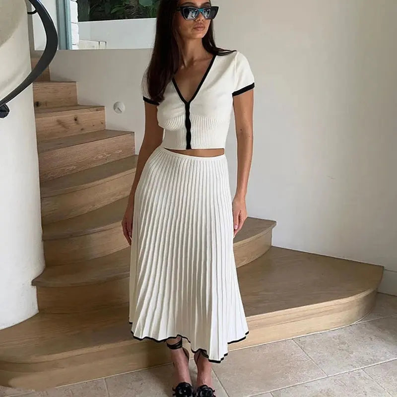 White Top & Long Skirt Set shown in a lifestyle setting