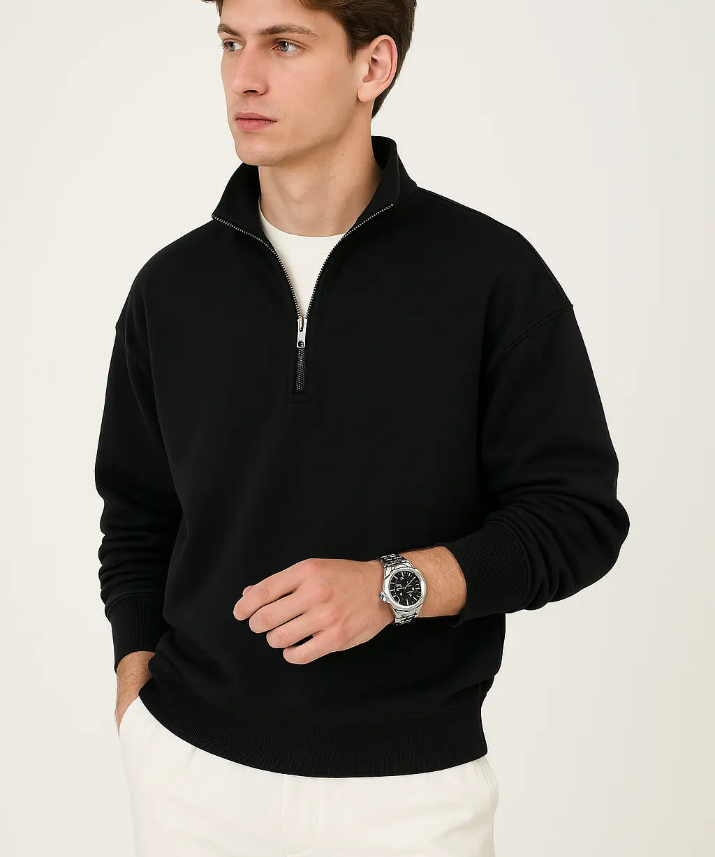 Black Vintage Half-Zip Collar shown in a lifestyle setting