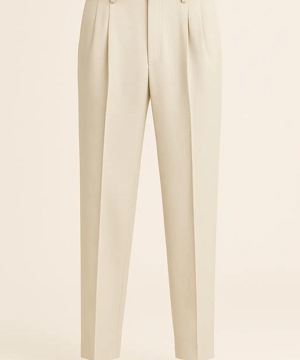Front view of Beige Vintage High-Waisted Slim Pants