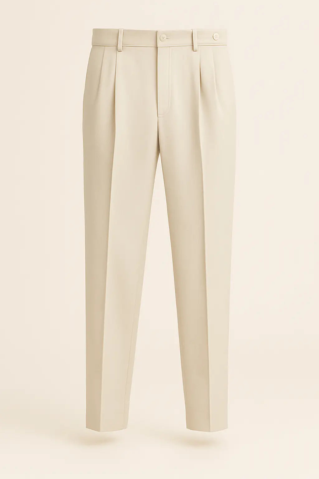 Front view of Beige Vintage High-Waisted Slim Pants