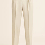 Front view of Beige Vintage High-Waisted Slim Pants