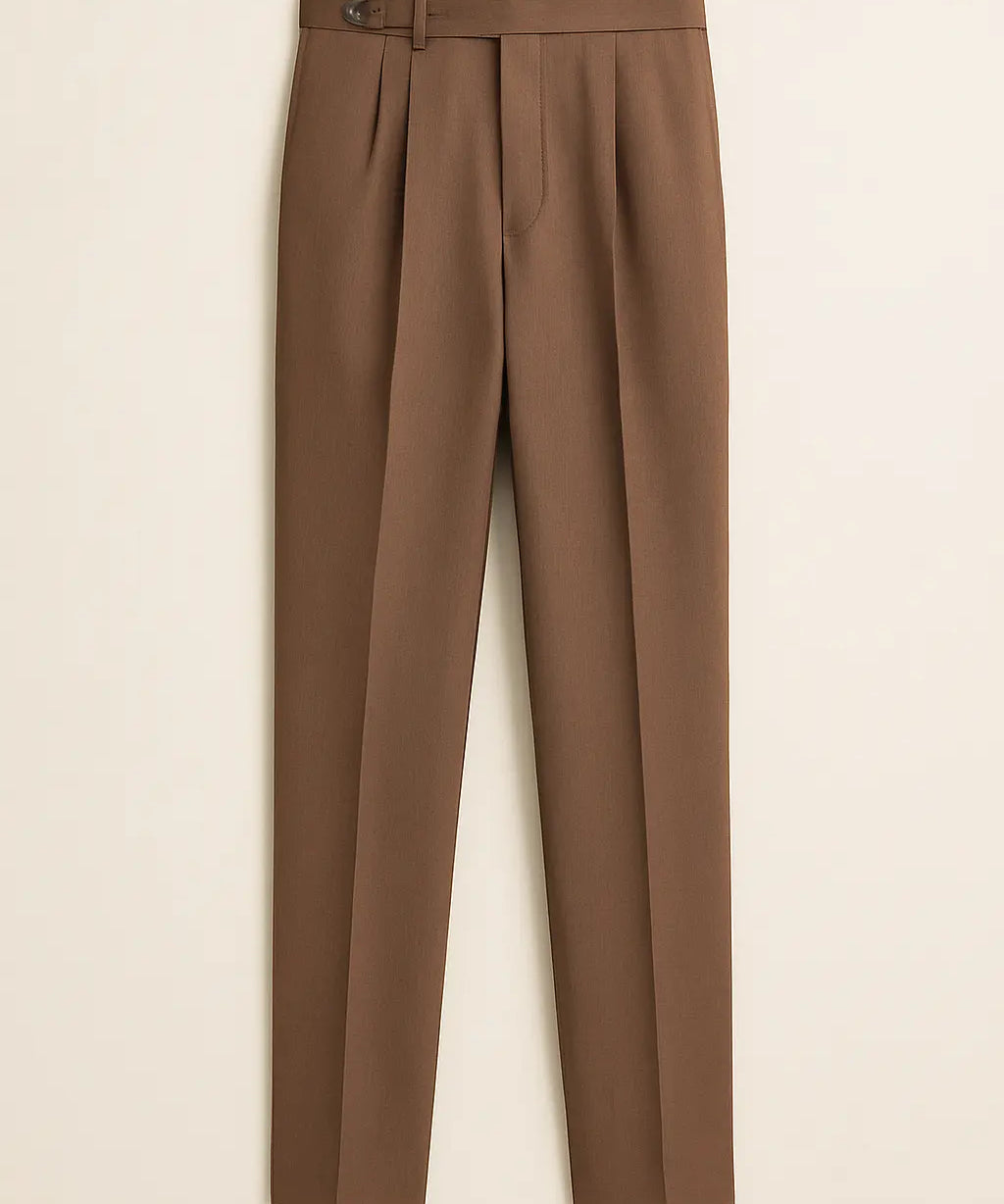 Front view of Brown Vintage High-Waisted Slim Pants