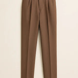 Front view of Brown Vintage High-Waisted Slim Pants