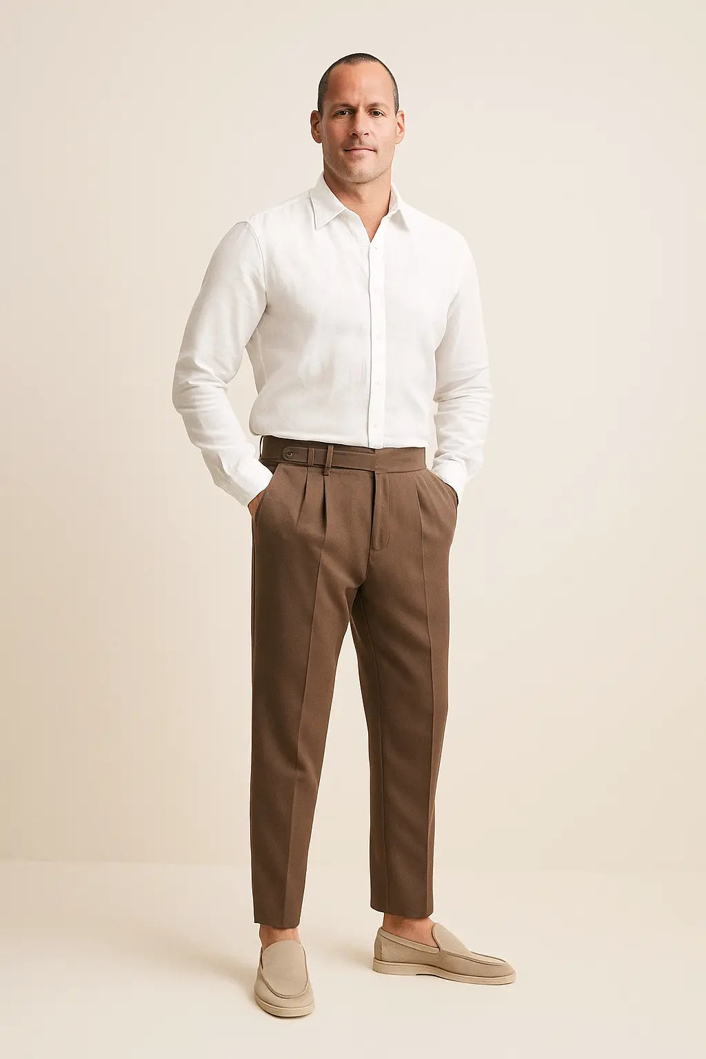Vintage High-Waisted Slim Pants shown in a lifestyle setting, alternate view