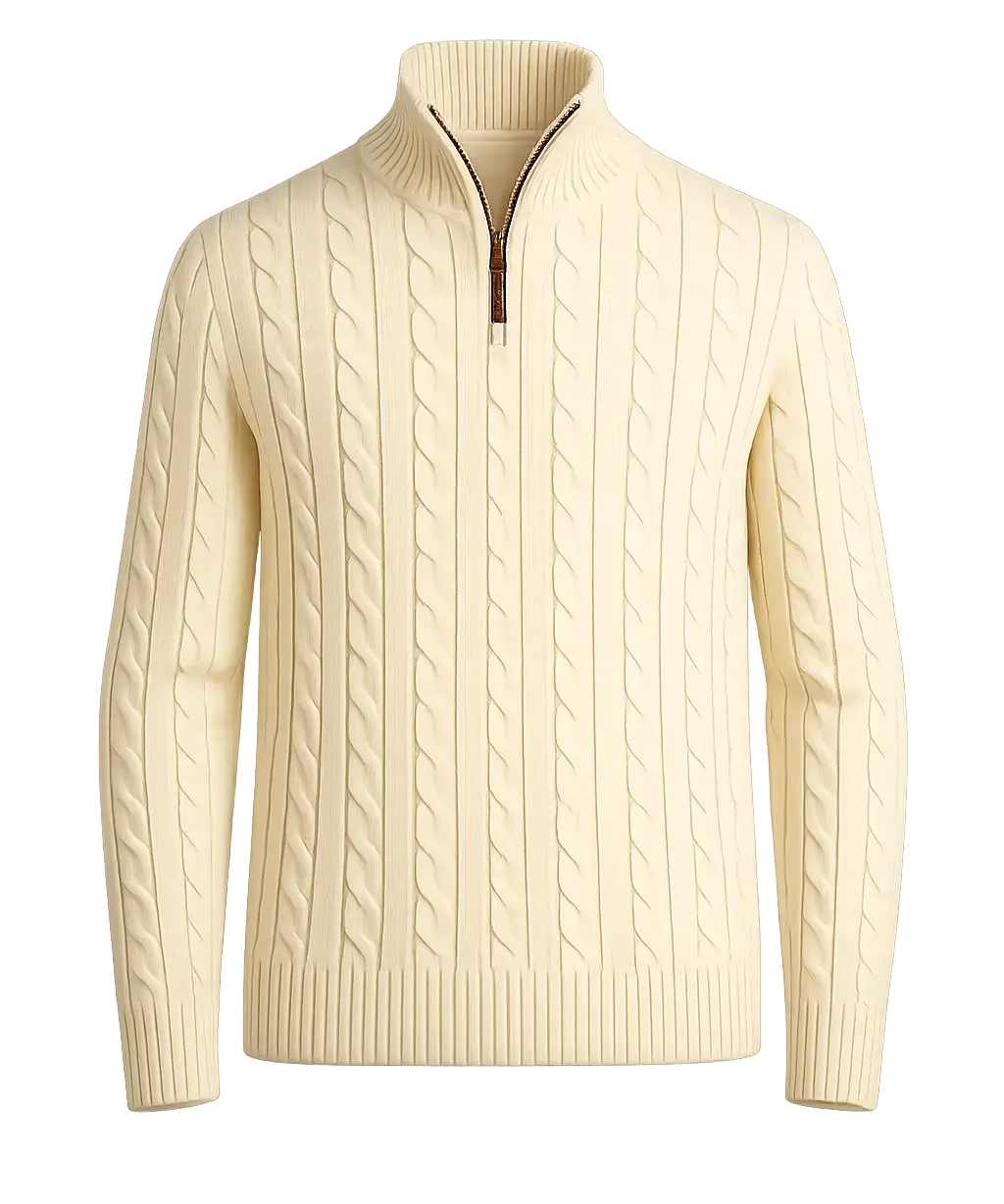 Front view of Creme Vintage Turtleneck Sweater