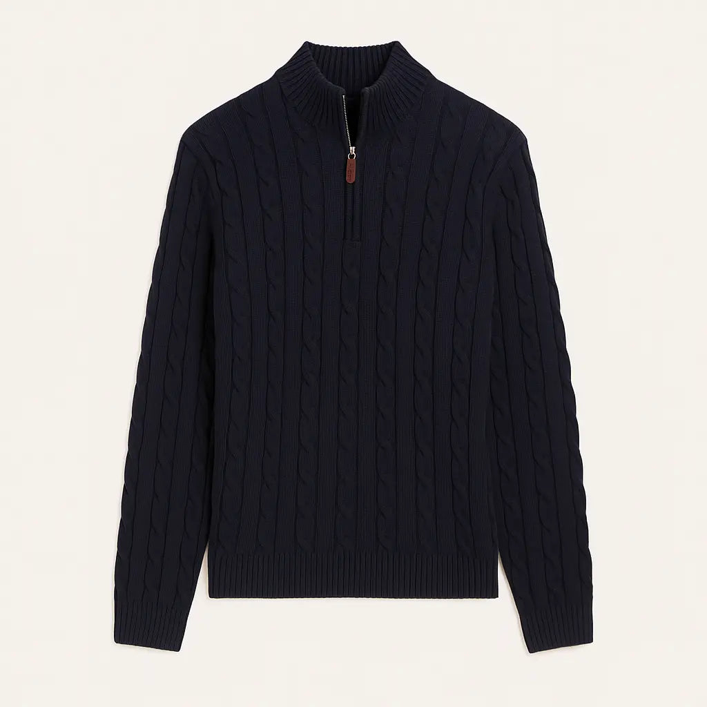 Front view of Navy Blue Vintage Turtleneck Sweater