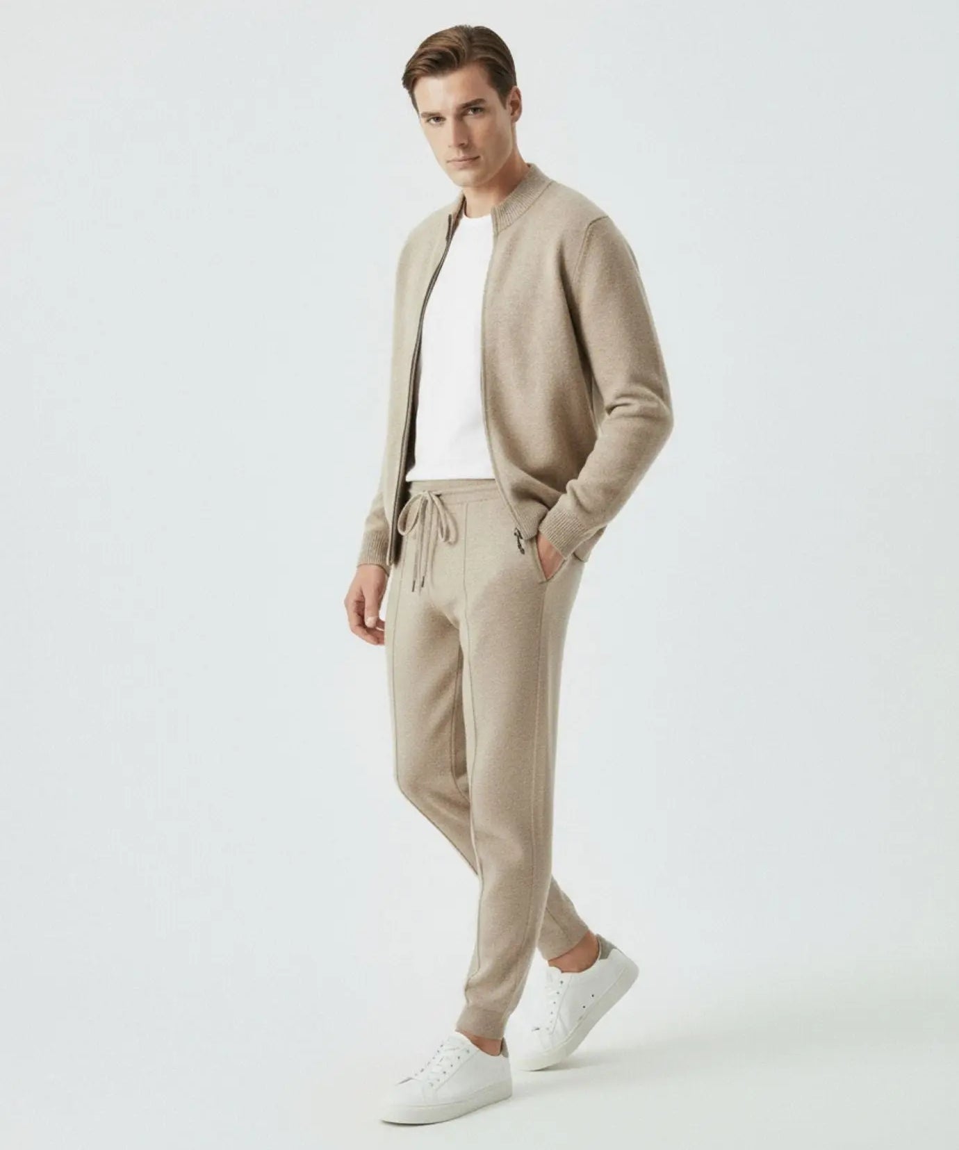 Wool & Cashmere Set Jacket & Pants Smart Casual shown in a lifestyle setting