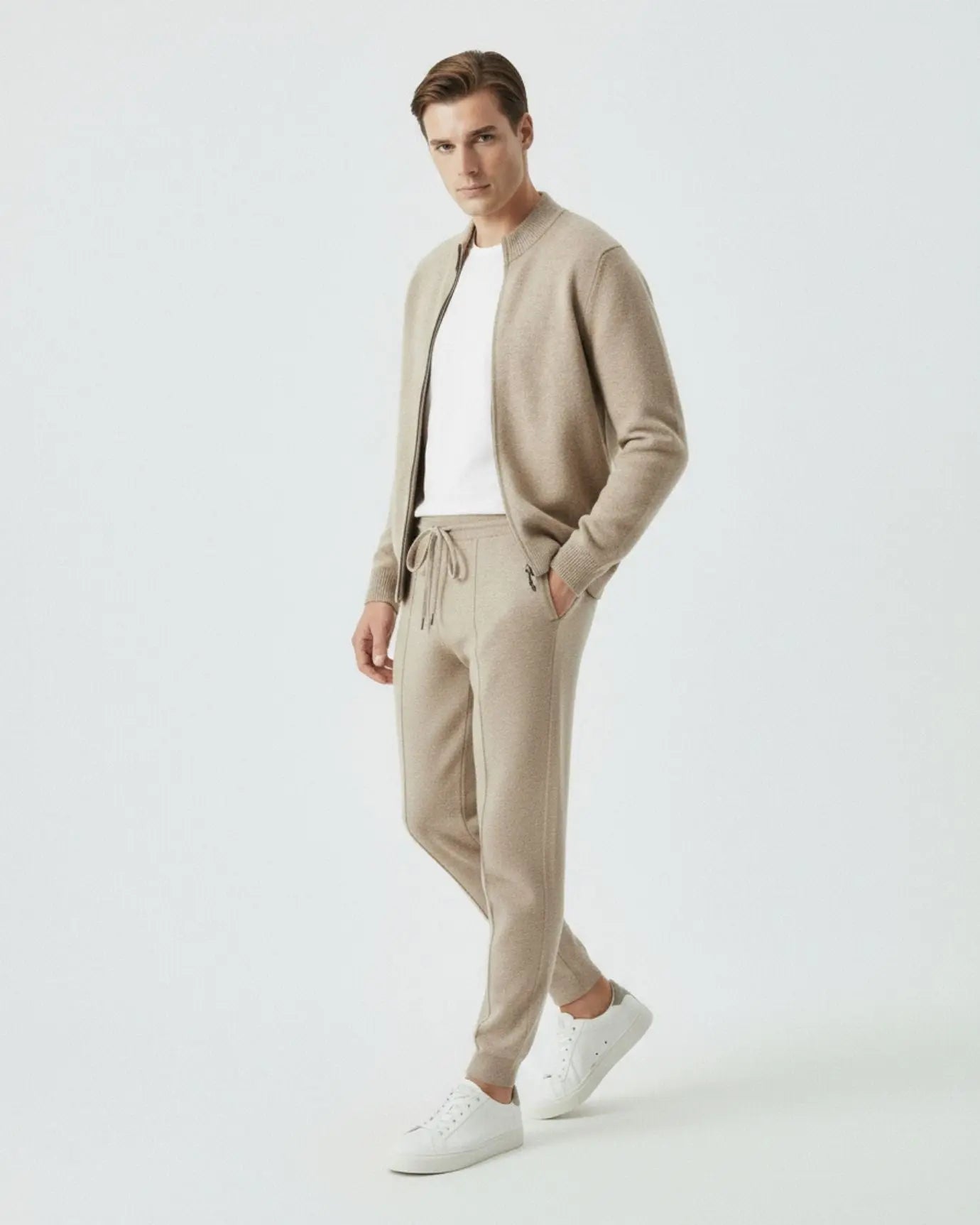 Wool & Cashmere Set Jacket & Pants Smart Casual shown in a lifestyle setting