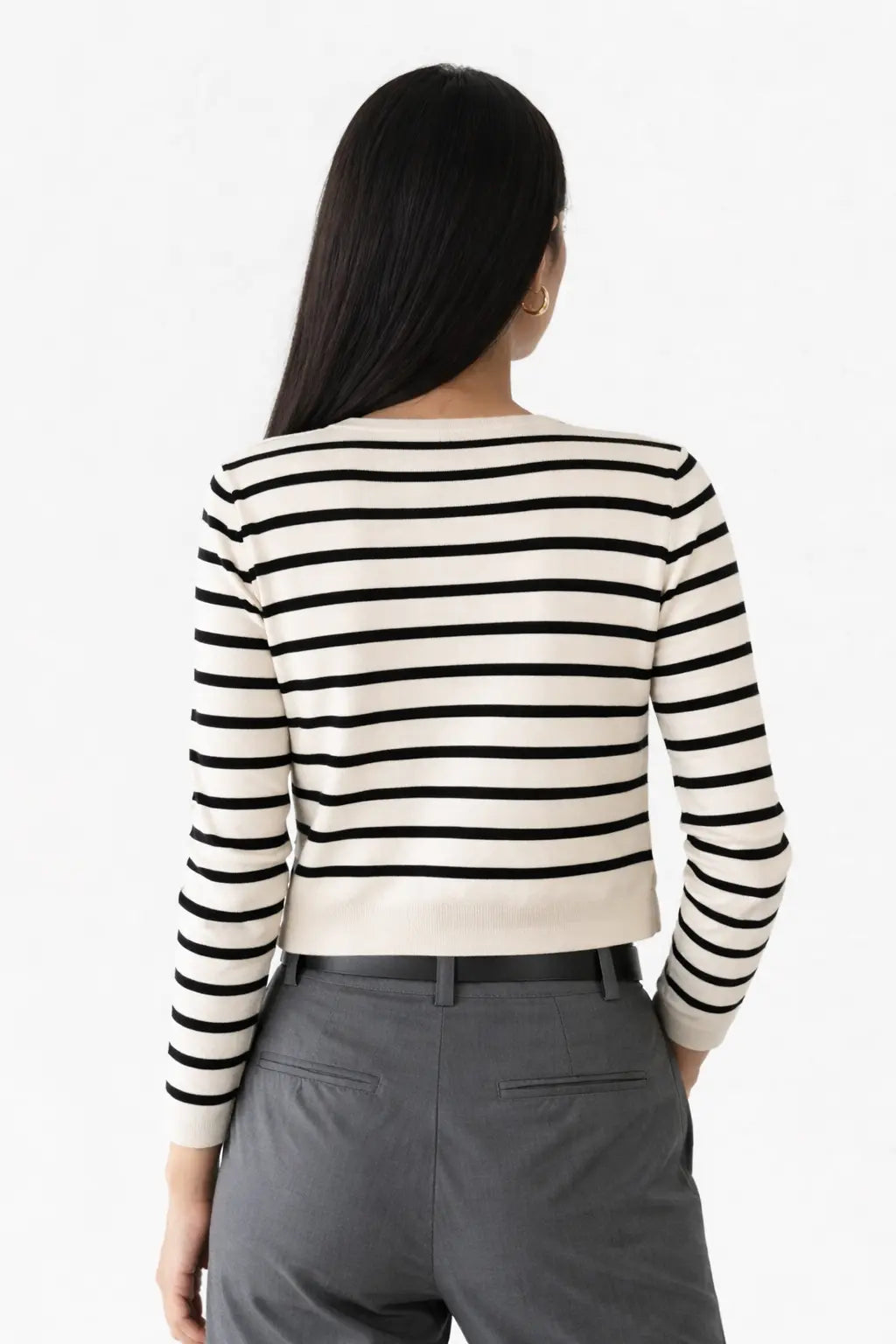 Back view of Yacht Striped Cardigan