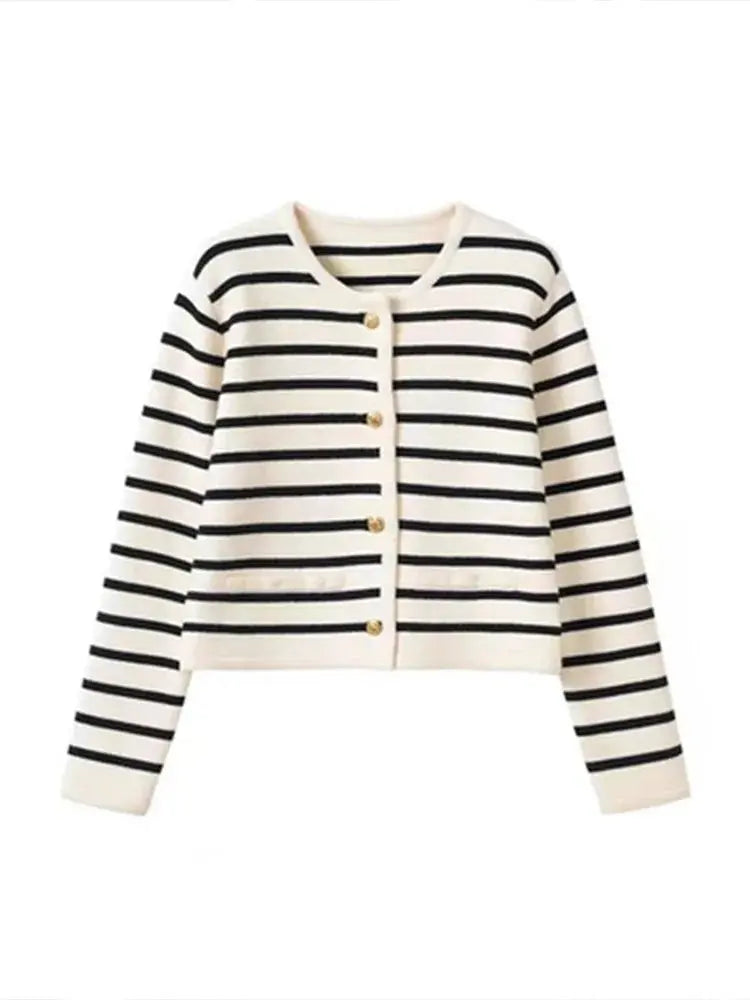 Front view of Black Yacht Striped Cardigan