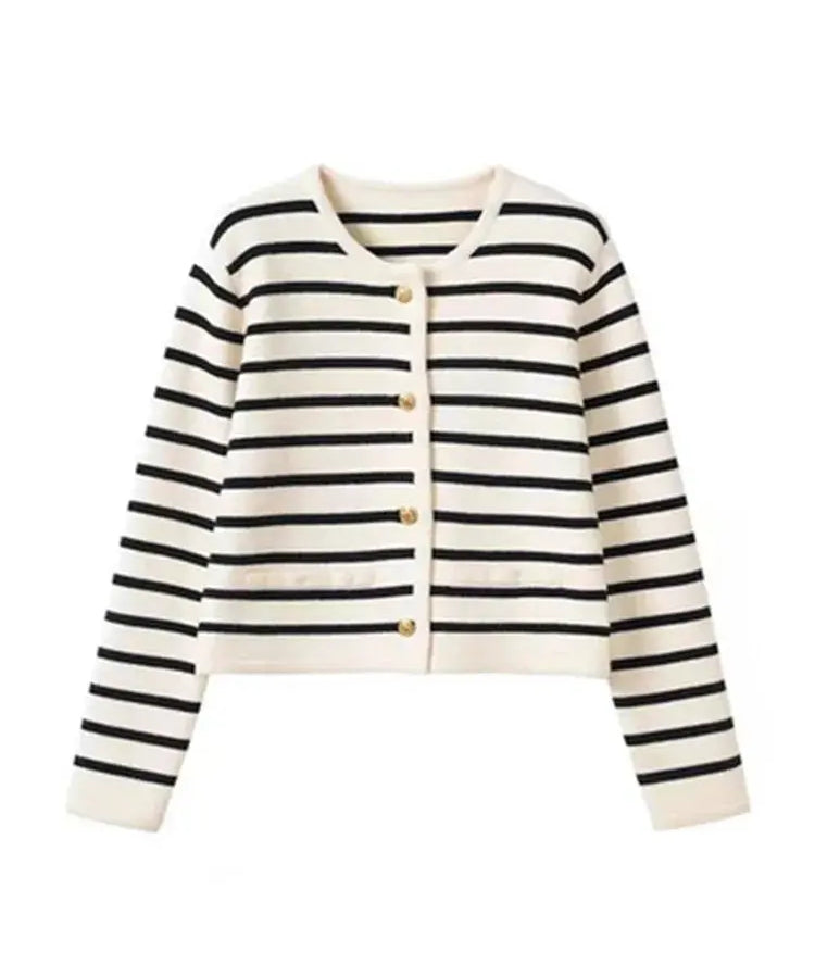 Front view of Black Yacht Striped Cardigan